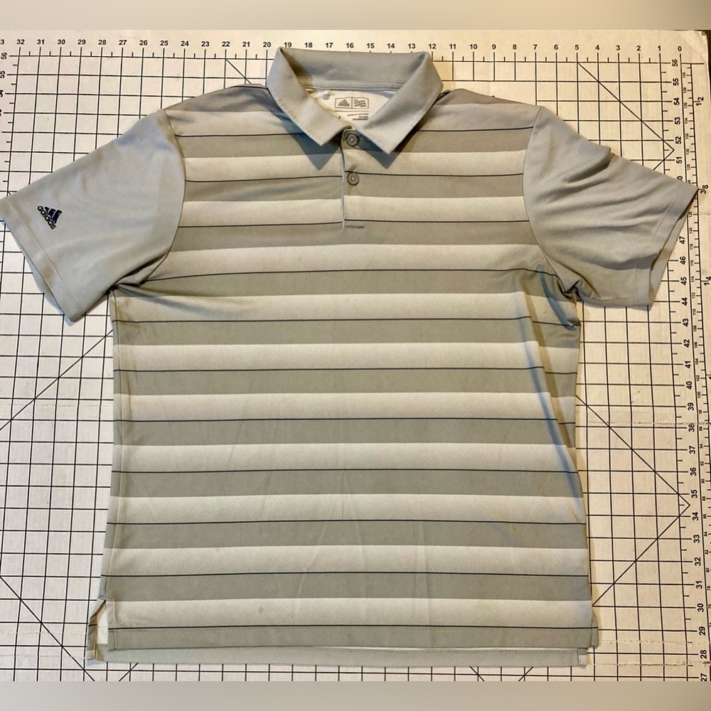 Adidas Men’s Size Medium Two-Tone Grey Striped Polo‎ Shirt